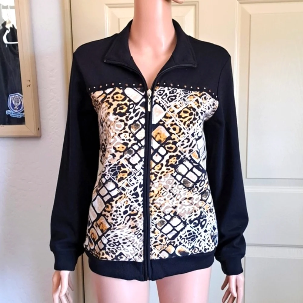Alfred Dunner Black and Tan Blazer with Bold Design Size 12 - Picture 3 of 11
